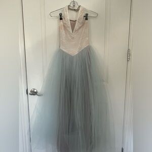 Cream and baby blue long dance costume